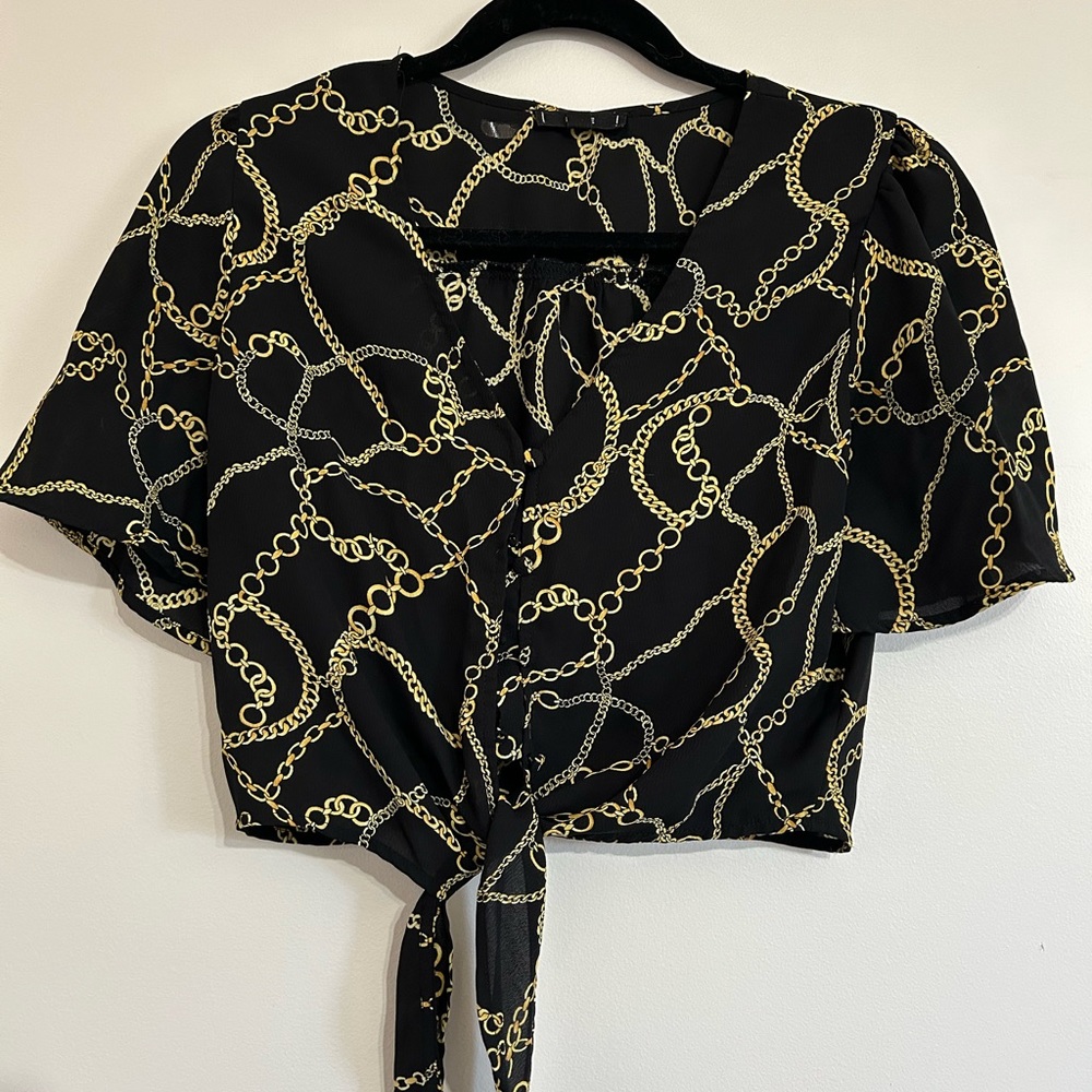 Black and Gold Cropped Button Up